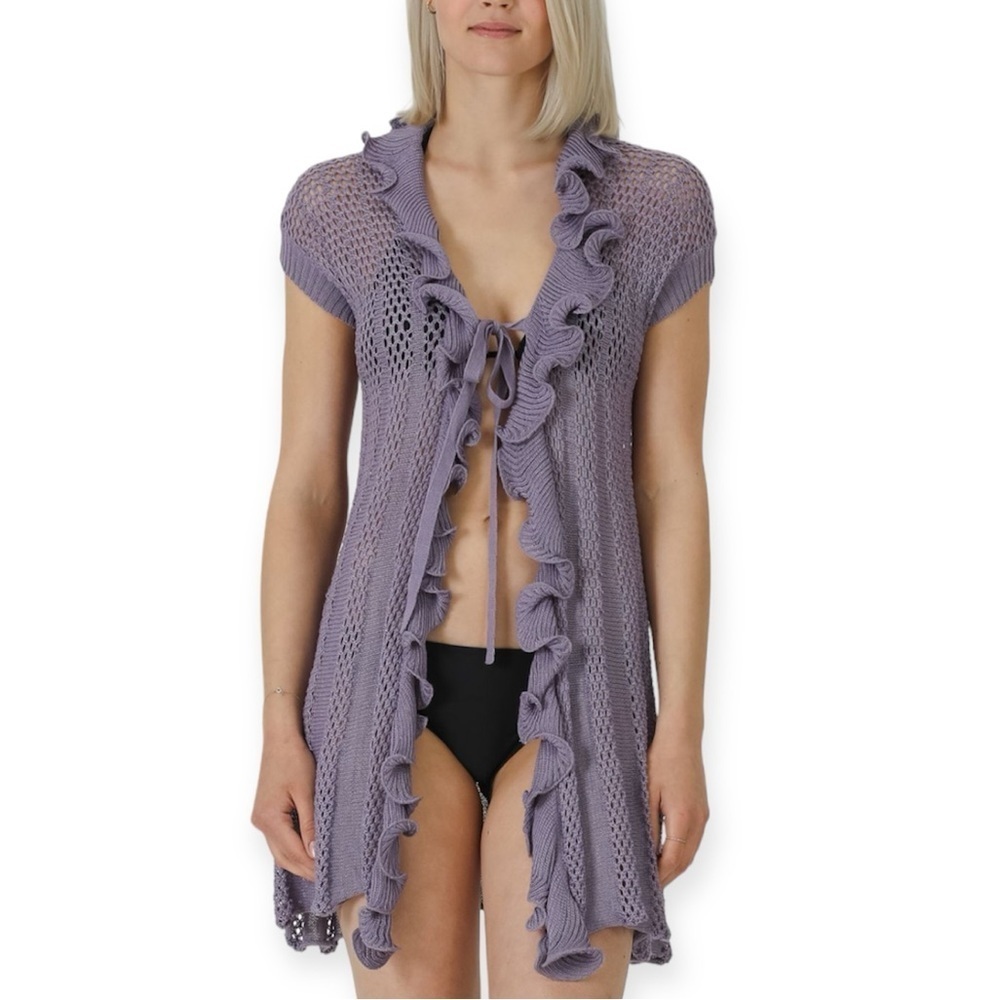 Vertigo Short Sleeve Tie Front Ruffled‎ Jacket Cardigan​​​​